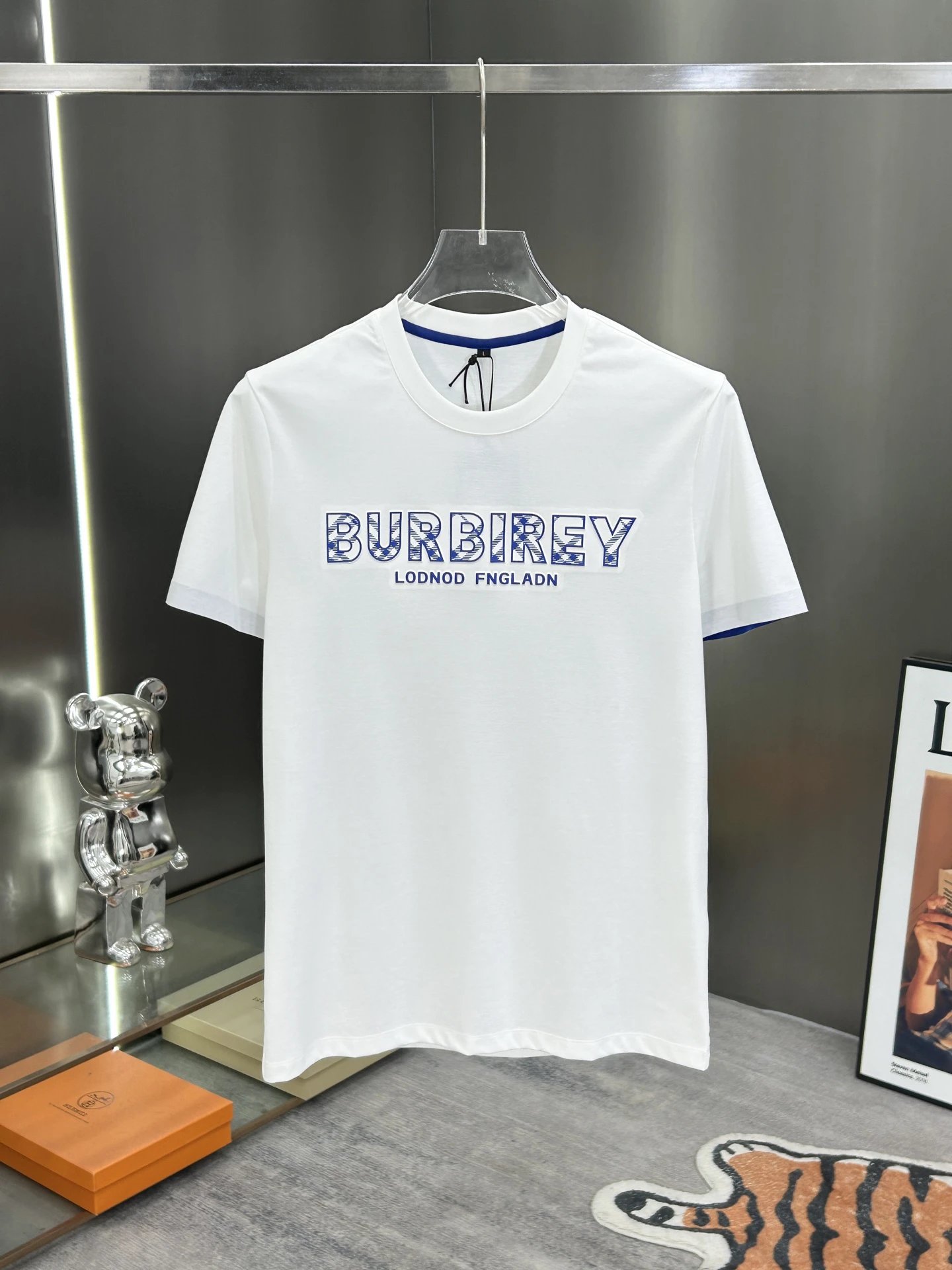 Burberry Men Cotton Logo T-Shirt Black White Casual Wear