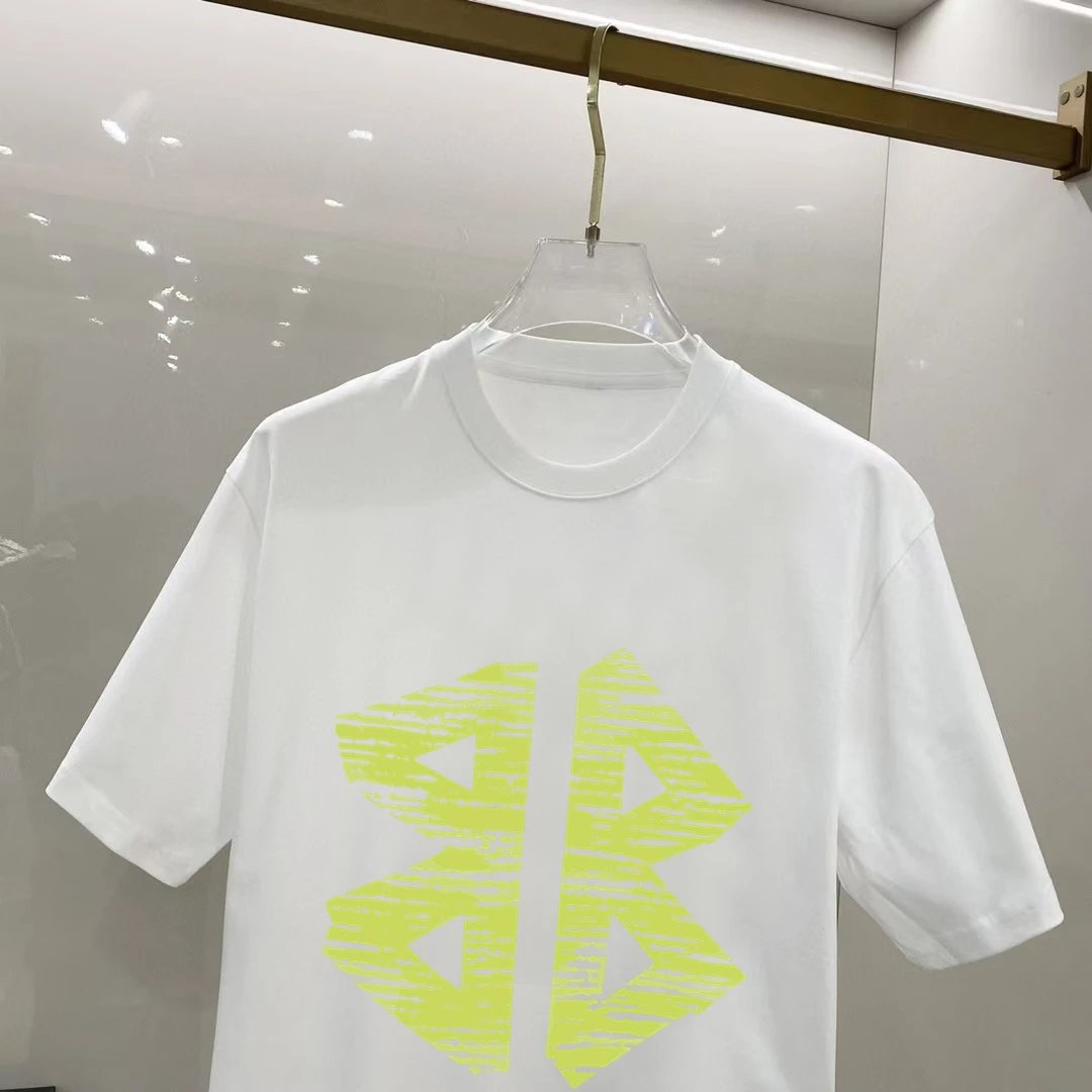 Balenciaga White Cotton Neon Logo T-Shirt