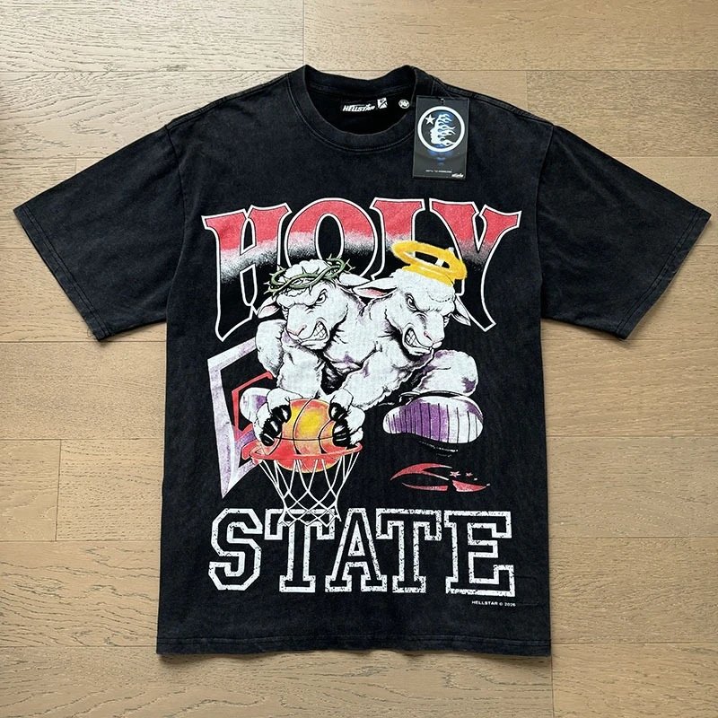 Hellstar T-Shirts Vintage-washed graphic short-sleeve T-shirt — 6818#
