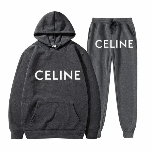 Celine Logo Print White Hoodie and Sweatpants Set - 9