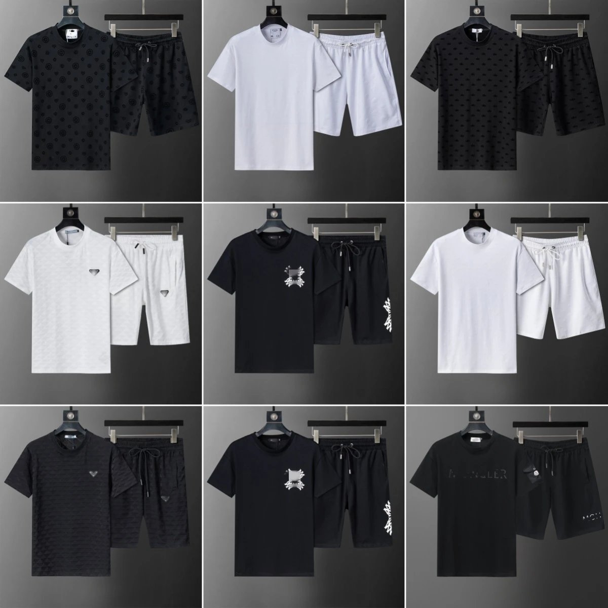 Cross-border (Corrected Version) Men's Classic Casual Round Neck Short Sleeve Shorts Set with Jacquard Embroidery - European & American Style