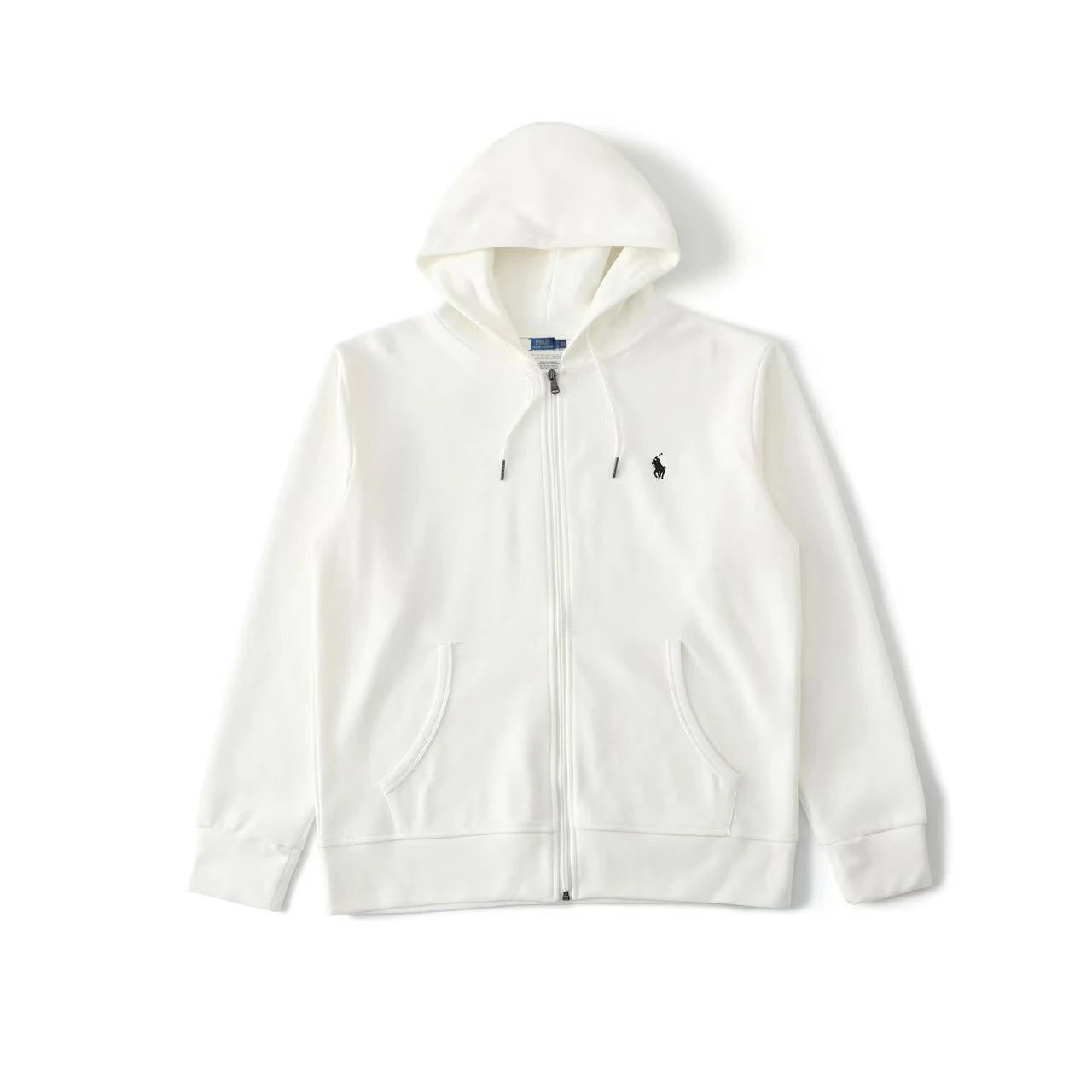Zip-Up Hoodie-White-Black Tag
