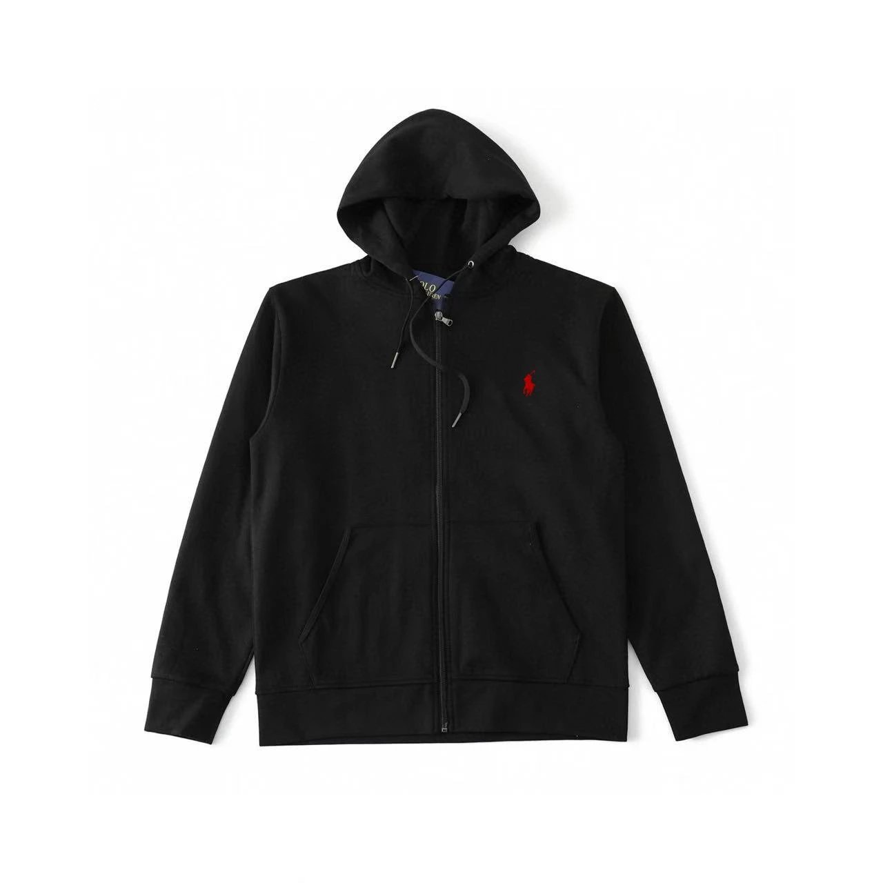Zip-Up Hoodie-Black-Red Tag