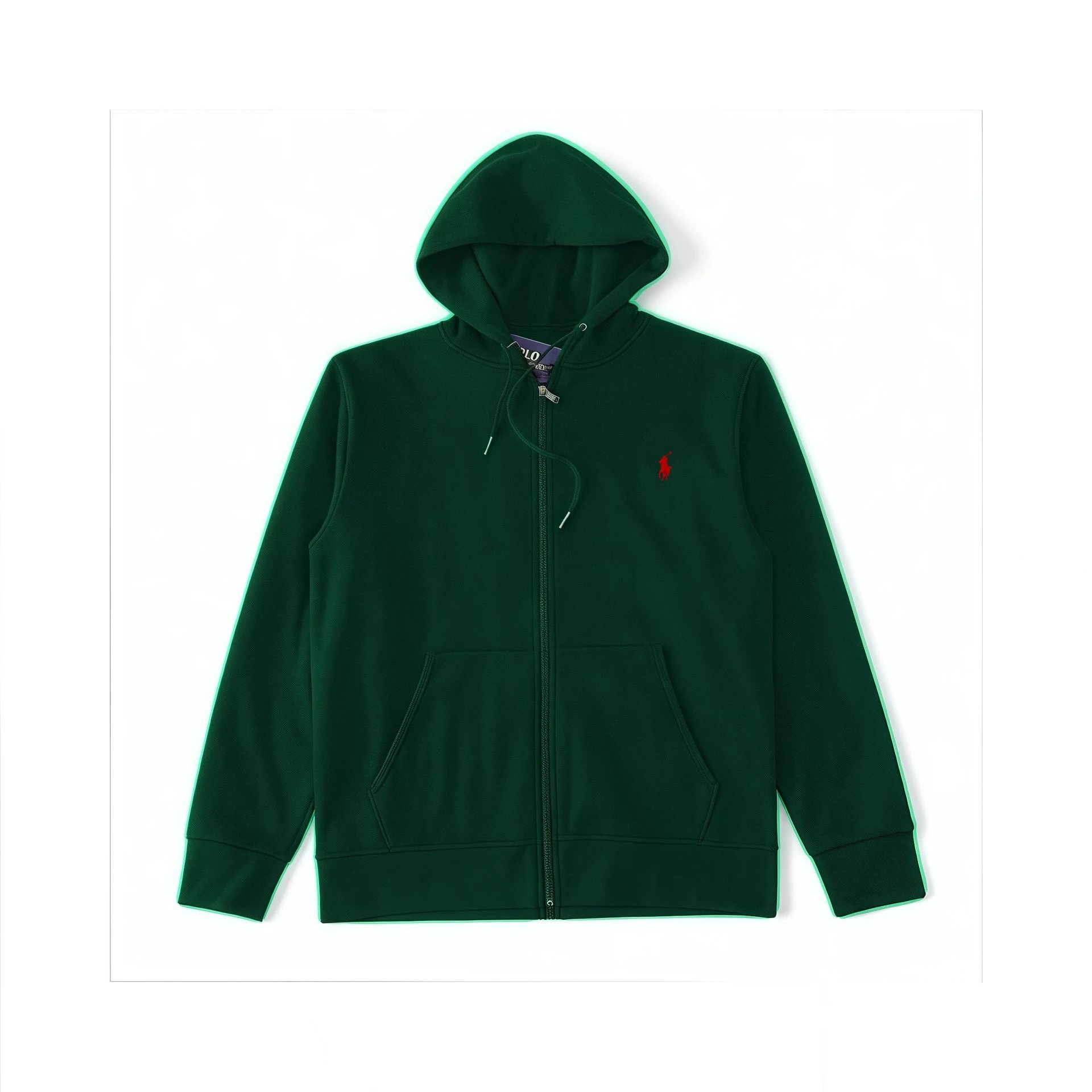 Zip-Up Hoodie-Dark Green-Red Tag