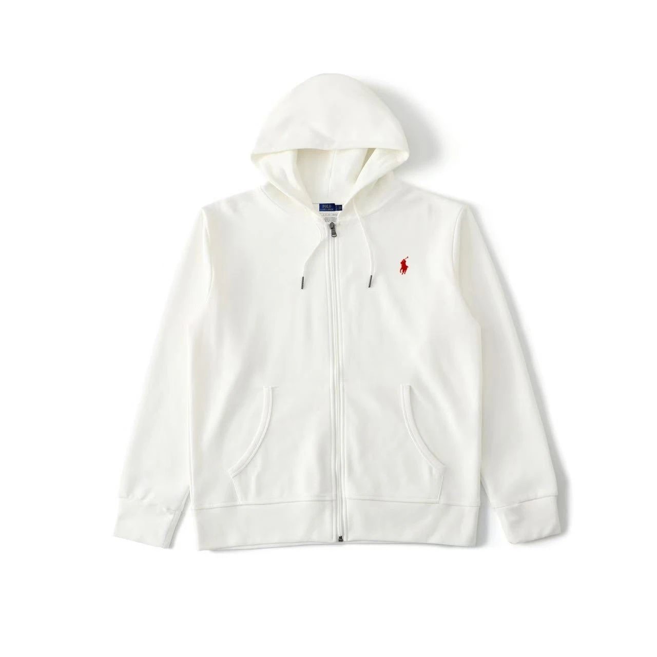 Zip-Up Hoodie-White-Red Tag