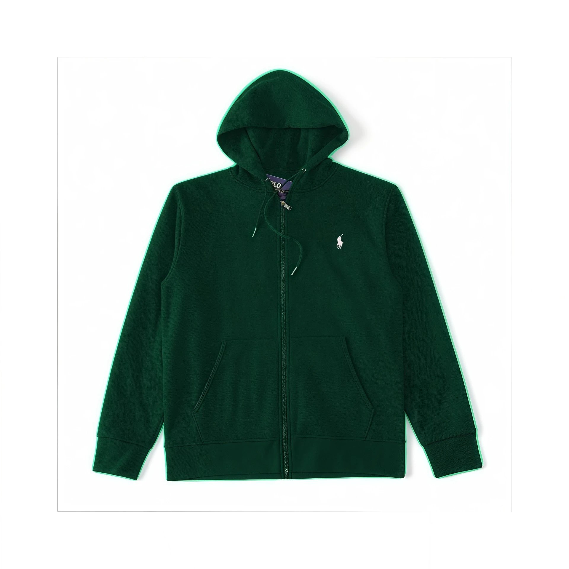 Zip-Up Hoodie-Dark Green-White Tag
