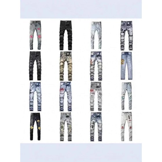 Trendy casual patch slim fit small foot trendy brand personalized pants trendy new style ripped fabric embroidered jeans for men - BBA4