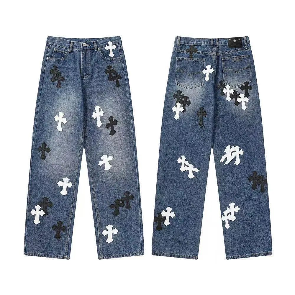 776 Black and White Leather Patch Cross Dark Blue (Button Style)