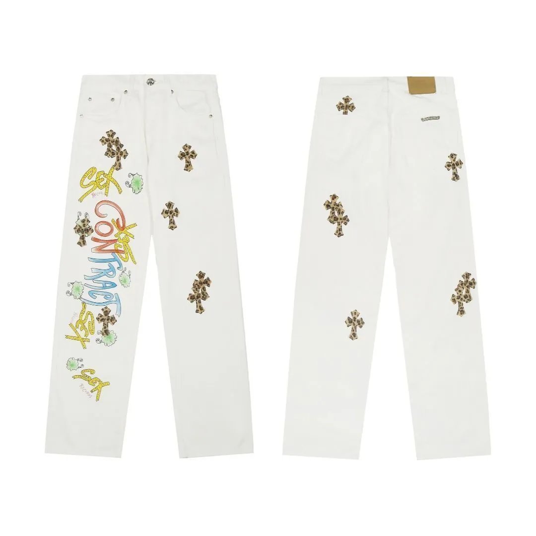 783 Leopard Print Leather Patch Graffiti Cross White (Button Style)