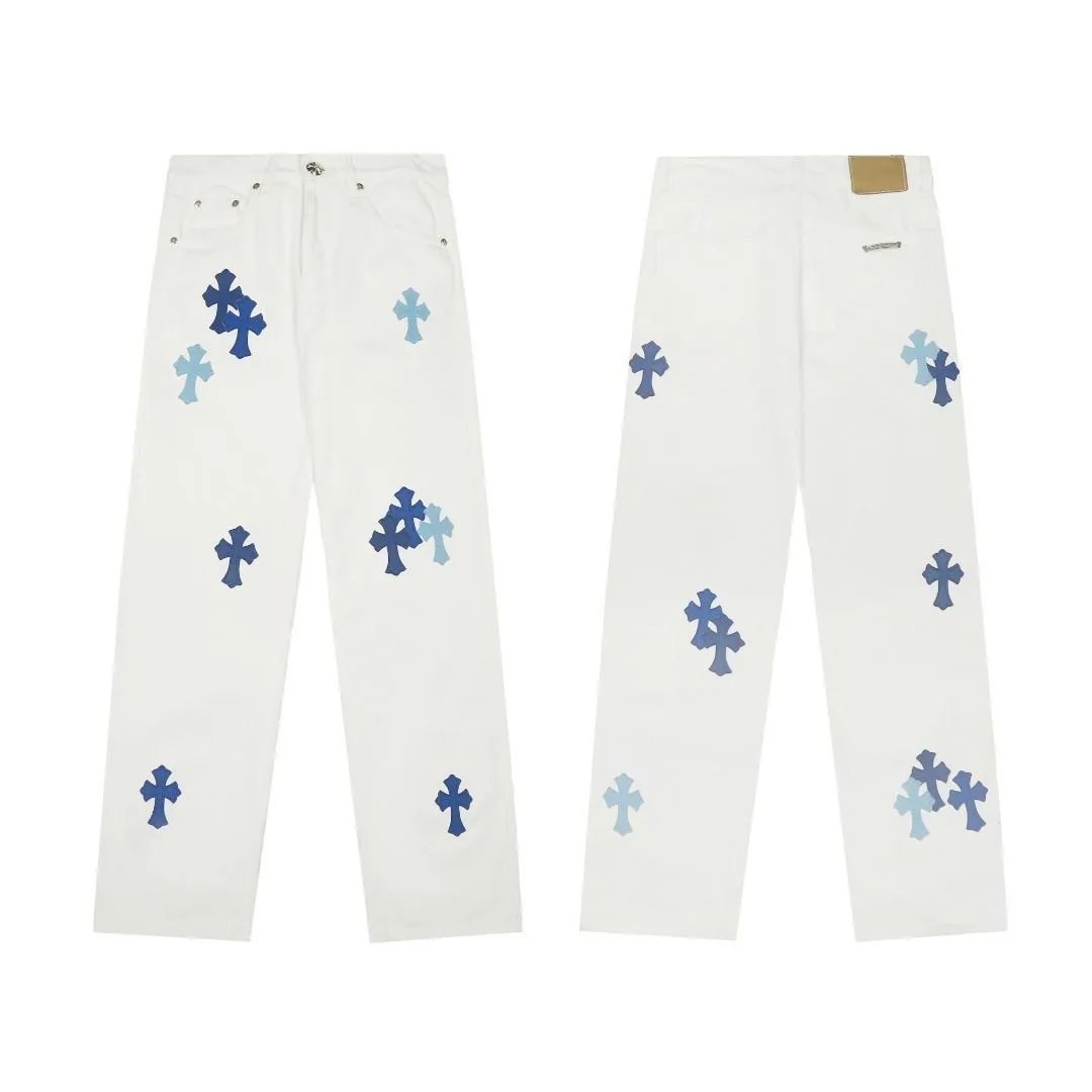 774 Blue Leather Patch Cross White (Button Style)