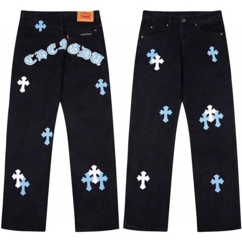 066 Blue and White Leather Patch Cross Black (Zipper Style)