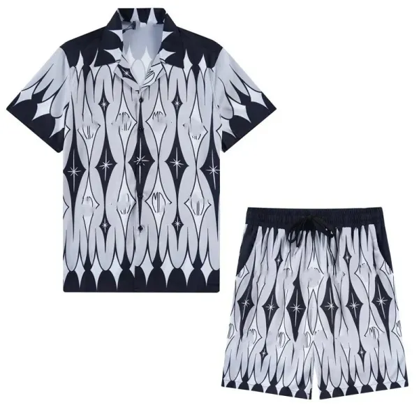 Design Geometric Print Short-Sleeve Shirt and Shorts Set Multicolor - 1