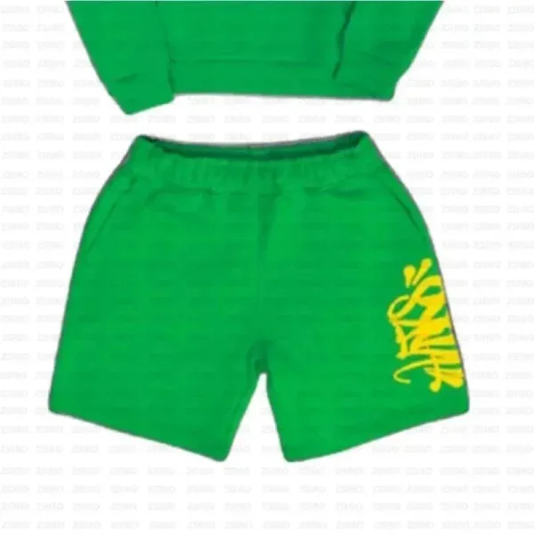 Design Streetwear Two-Piece Set Green with Yellow Graphic Shorts - 1