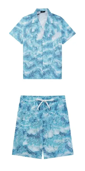 A.P.C. Ocean Print Short-Sleeve Shirt and Swim Shorts Set - 1