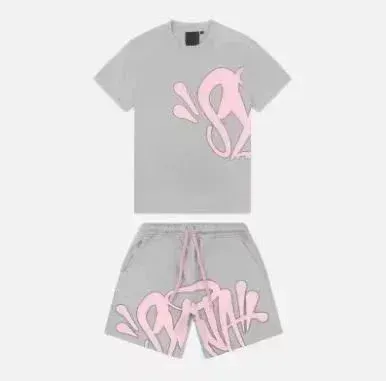 Off-White Graffiti Print Gray T-Shirt and Shorts Set - 1