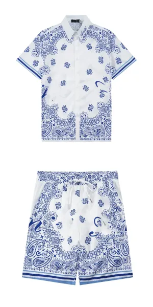 Amiri Paisley Print Short-Sleeve Shirt and Shorts Set White/Blue - 1