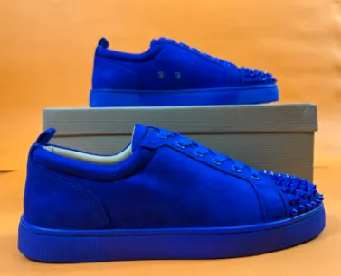 Christian Louboutin Louis Junior Spikes Blue Suede Sneakers - 1
