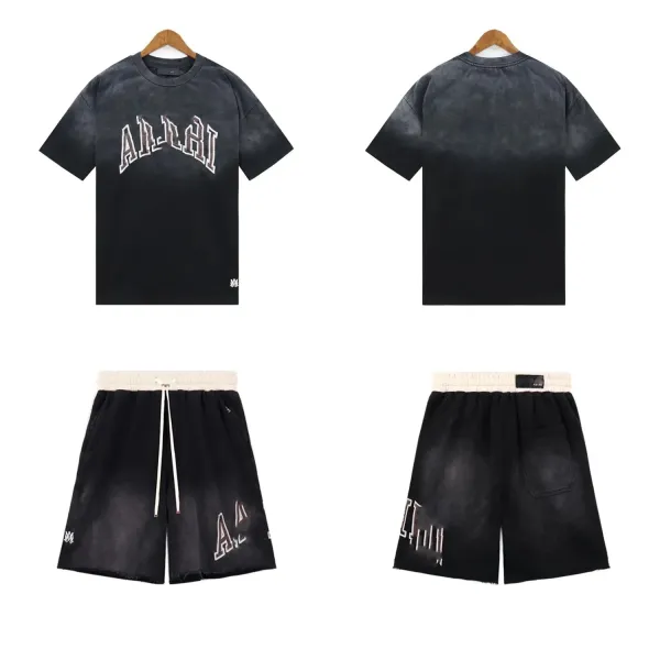 Alchi Washed Black Arch Logo T-Shirt and Shorts Set - 1