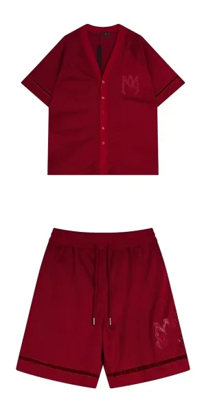 Maison Margiela MM6 Mesh Button-Up Shirt and Shorts Set Burgundy - 1