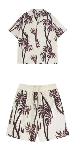 Maison Margiela Palm Print Shirt and Shorts Set Beige Multicolor - 1