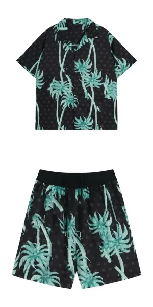Maison Margiela Palm Print Shirt and Shorts Set Black Multicolor - 1