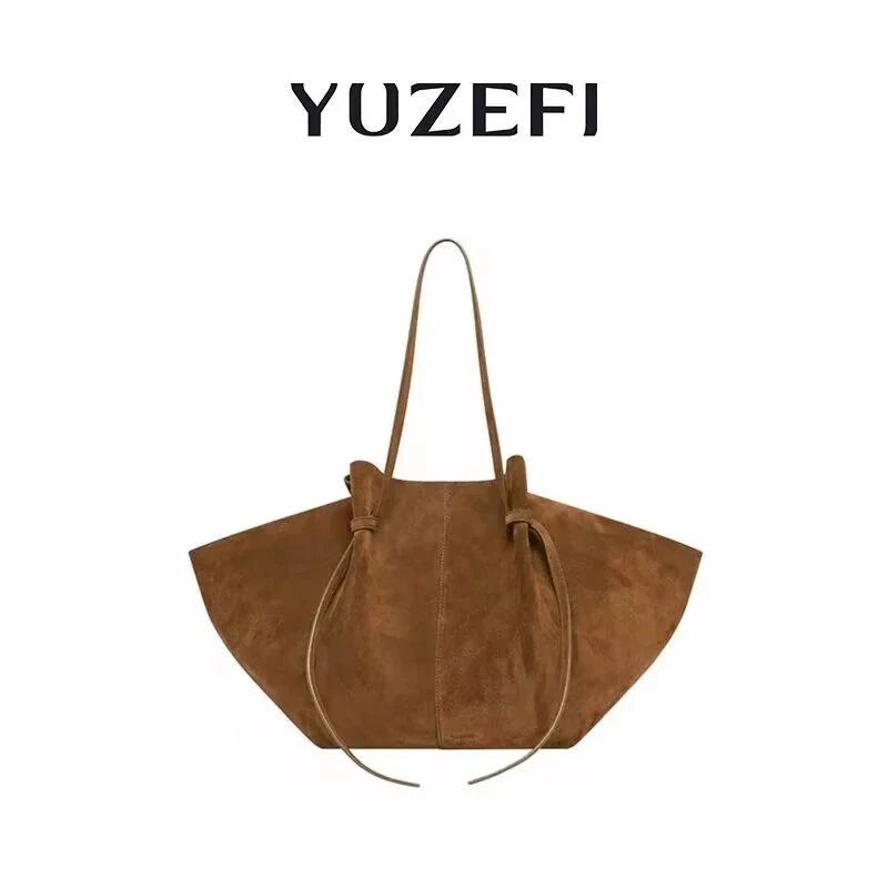 Yuzefi Winged Suede Tote Bag with Drawstring Closure
