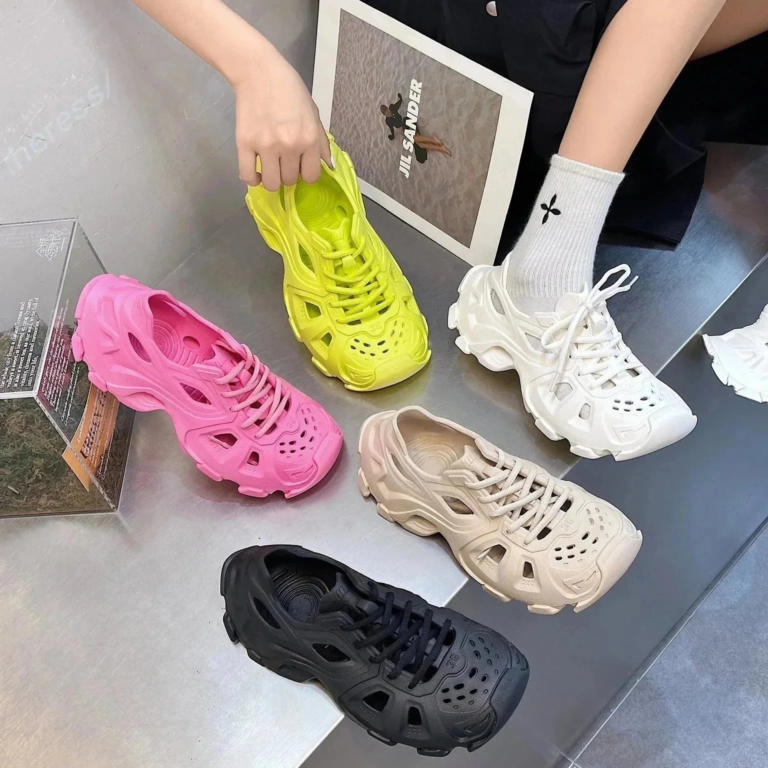 Unbranded Chunky Lace-Up Skeleton Sneaker with Cutout Design