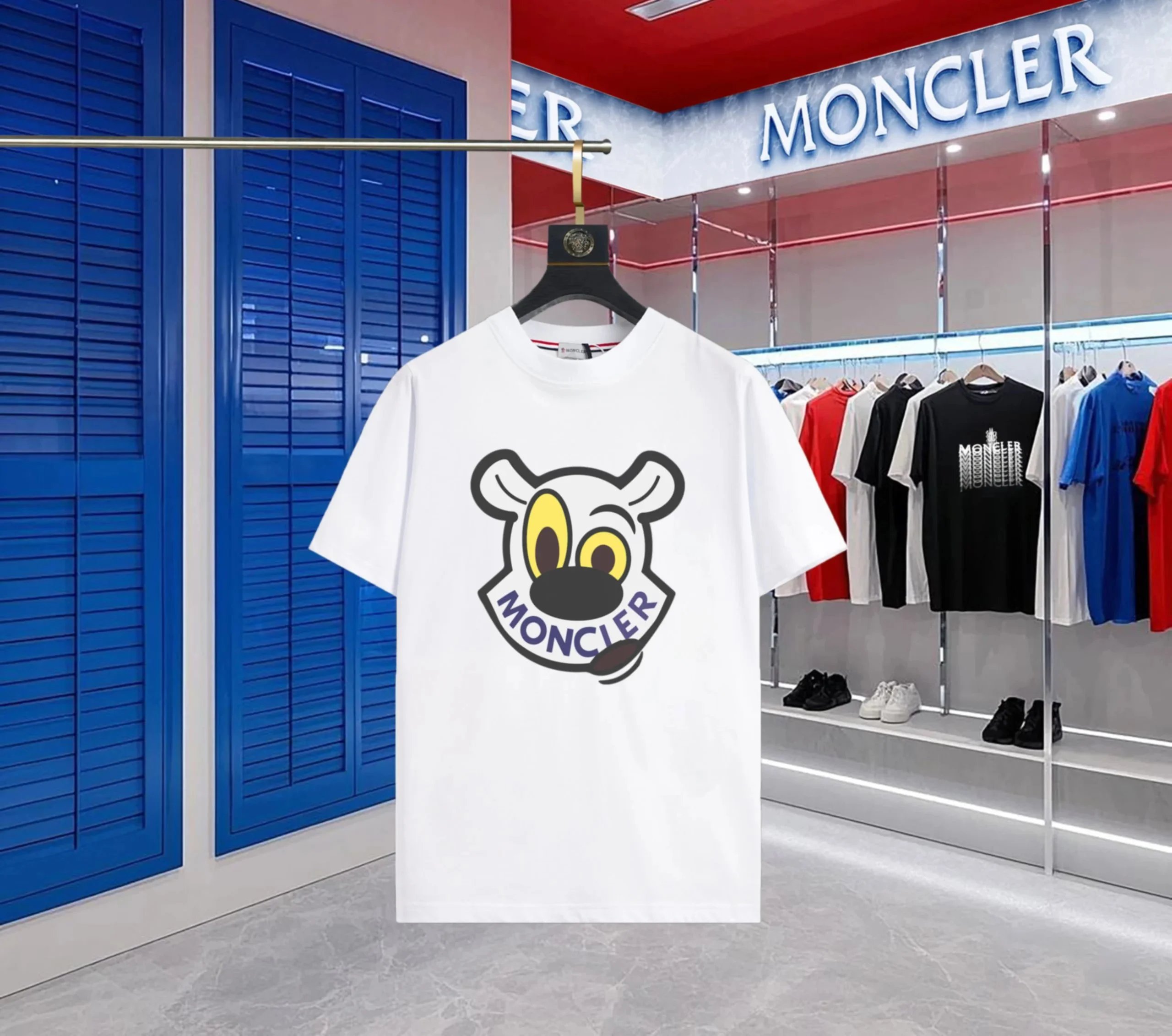 Moncler Short Sleeve T-Shirt with Cartoon Dog Face Graphic Print