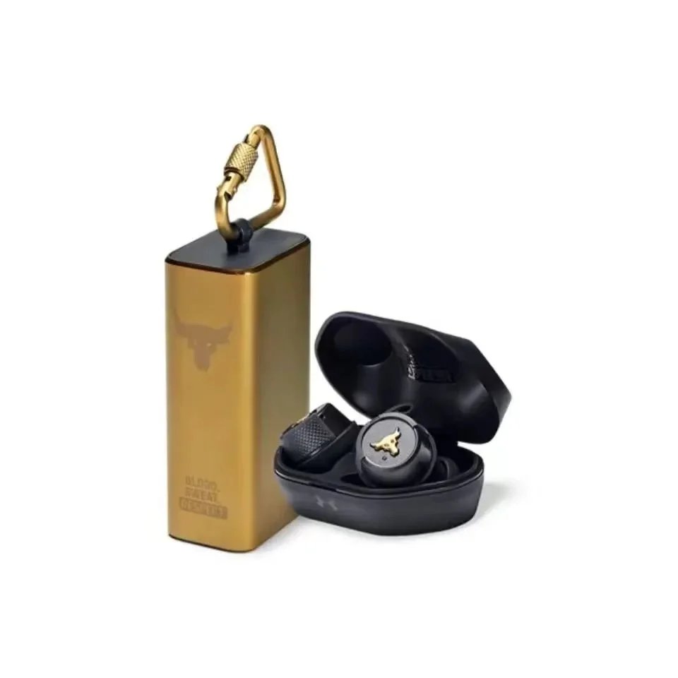 Black Bull True Wireless Earbuds with Gold Carabiner Case