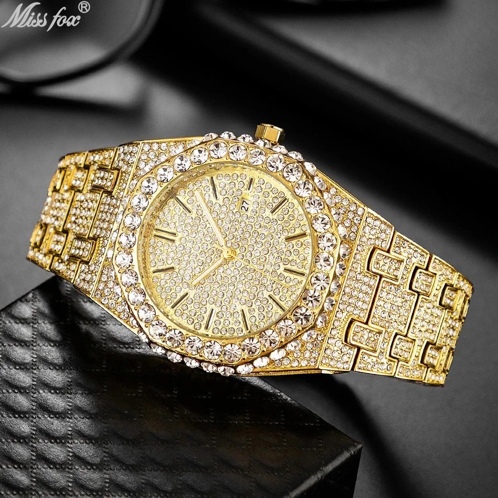 Miss foac Gold Tone Full Crystal Octagonal Bezel Bracelet Watch