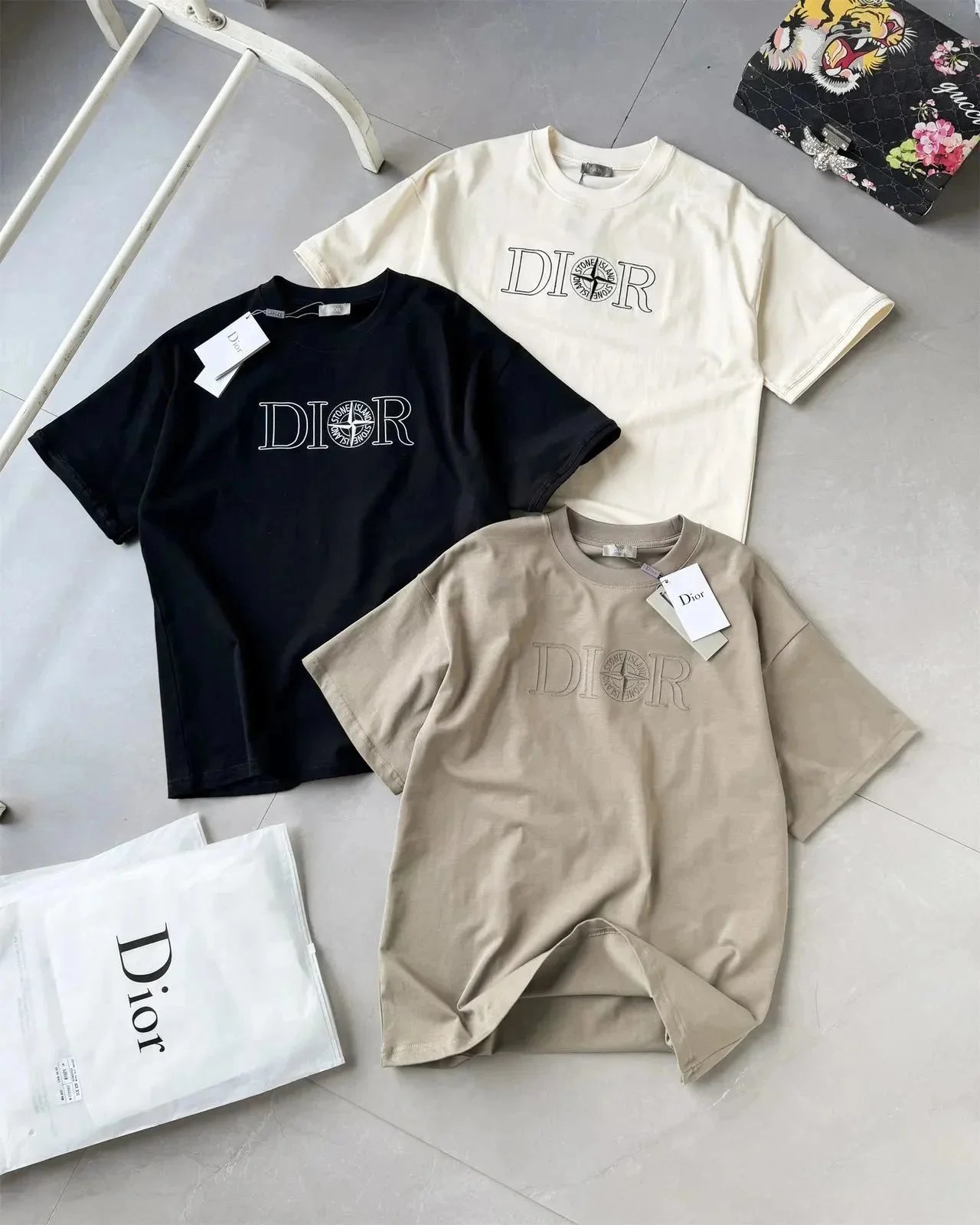 Dior Short Sleeve T-shirt with Embroidered Logo Outline