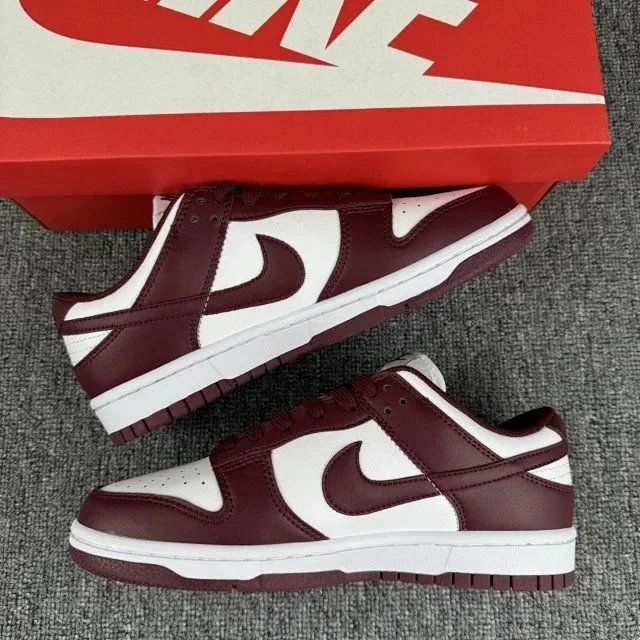 Nike Dunk Low Burgundy and White Sneakers - 28