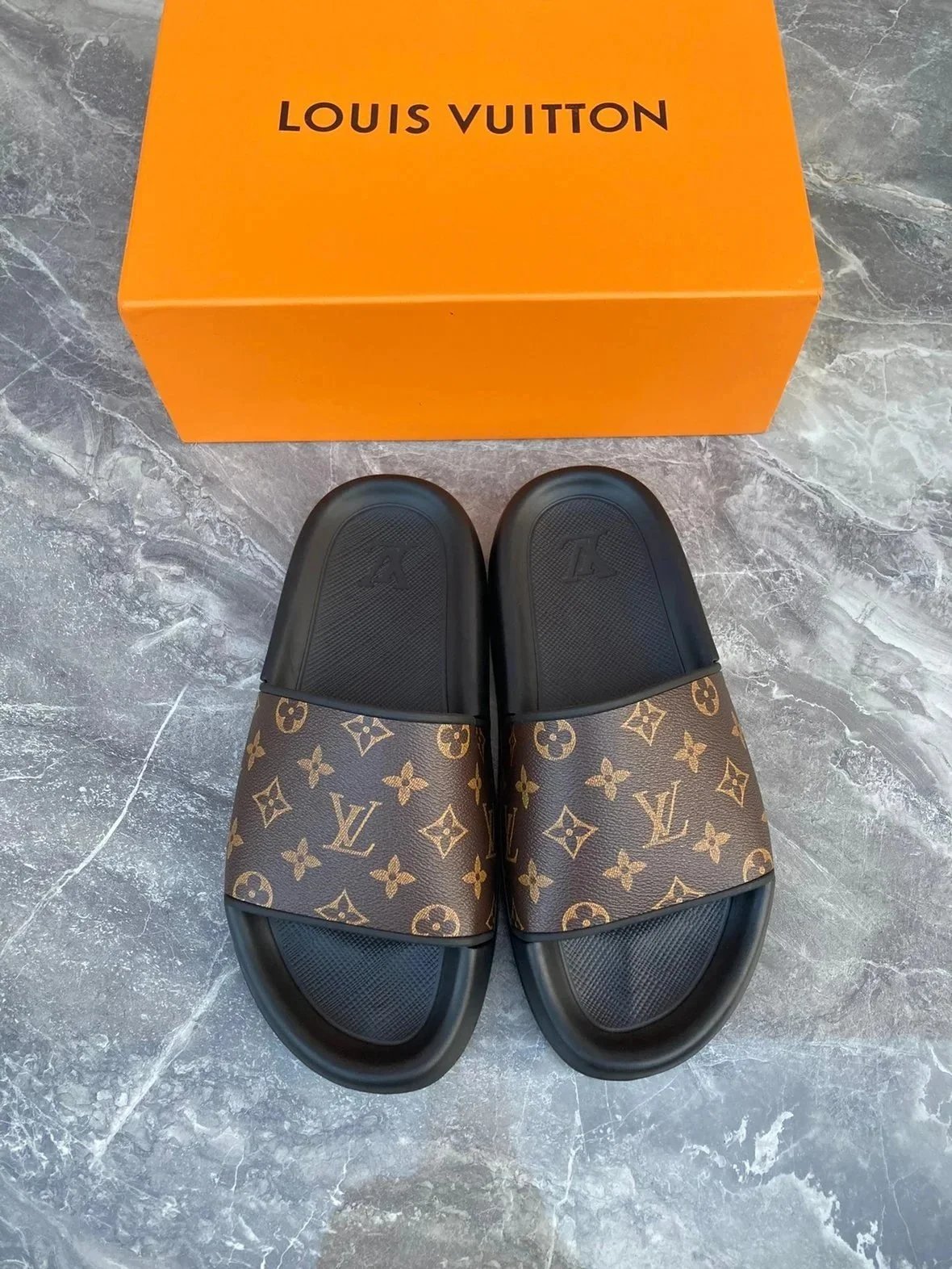 Louis Vuitton Monogram Embossed Slide Sandals