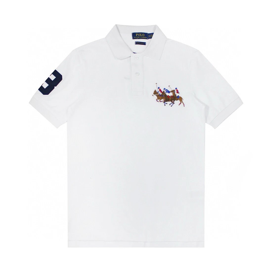 Men's Casual 3 Horse Embroidered Cotton Polo - Crisp White - Ralph Lauren - Cnfans - $28.06