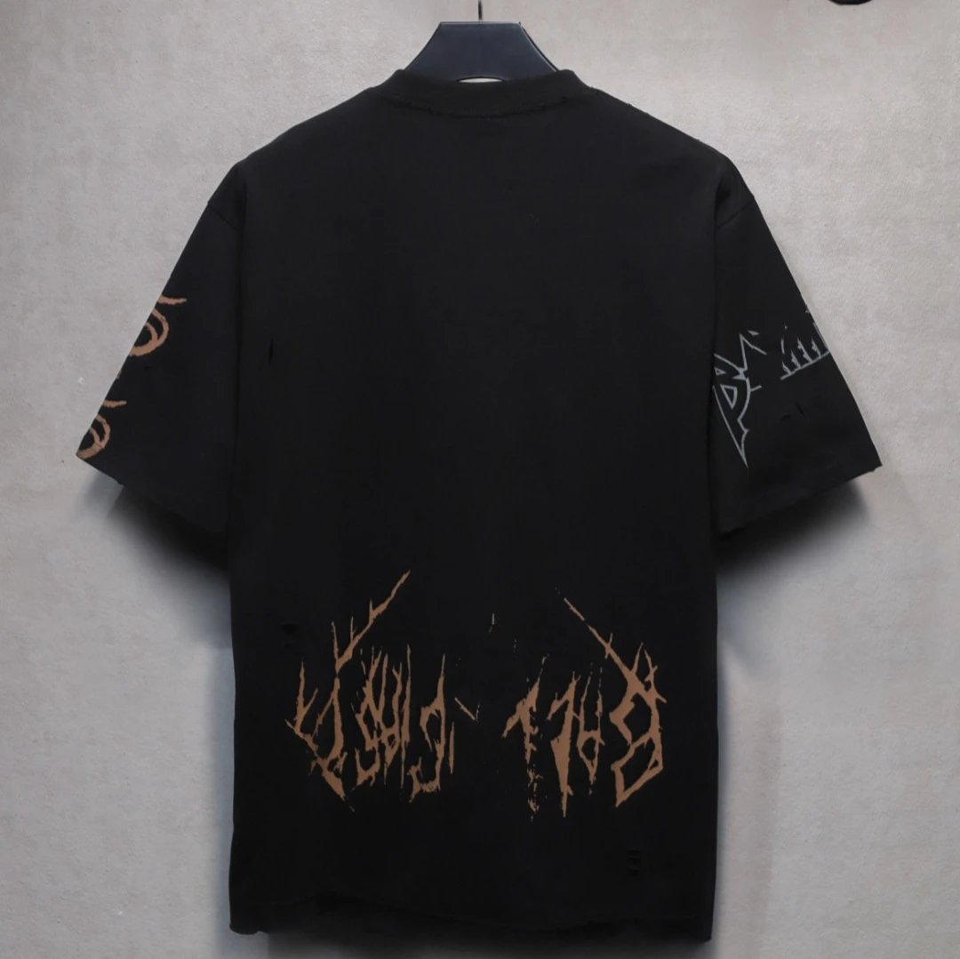 Balenciaga Paris Distressed Black Tee - Gallery Image 2 - Detailed View