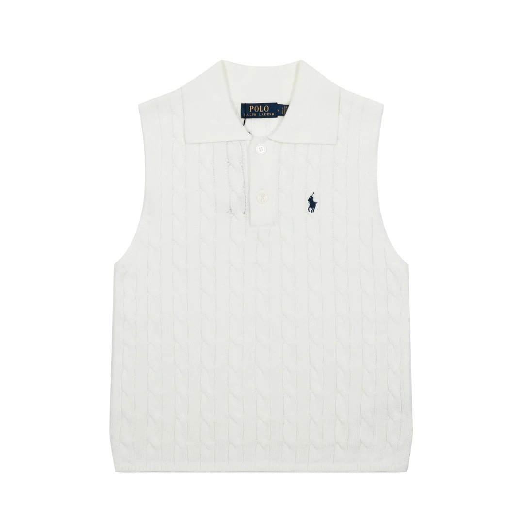 Womens Knit Polo Vest Sleeveless Sweater Ecru - Ralph Lauren - Cnfans - $29.03