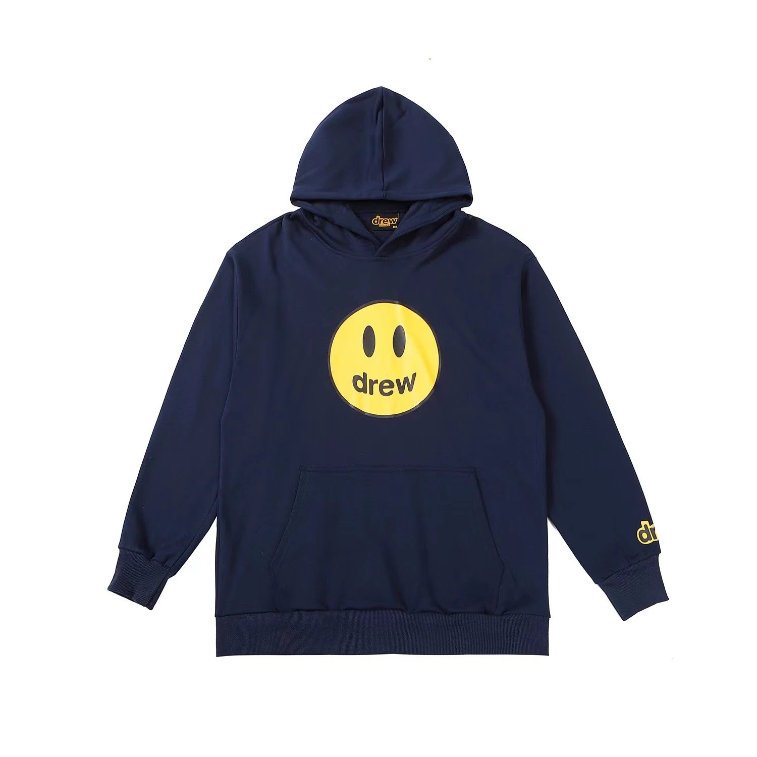 Streetwear Smile Print Hoodie Cotton Unisex Navy - Related Product - Cnfans