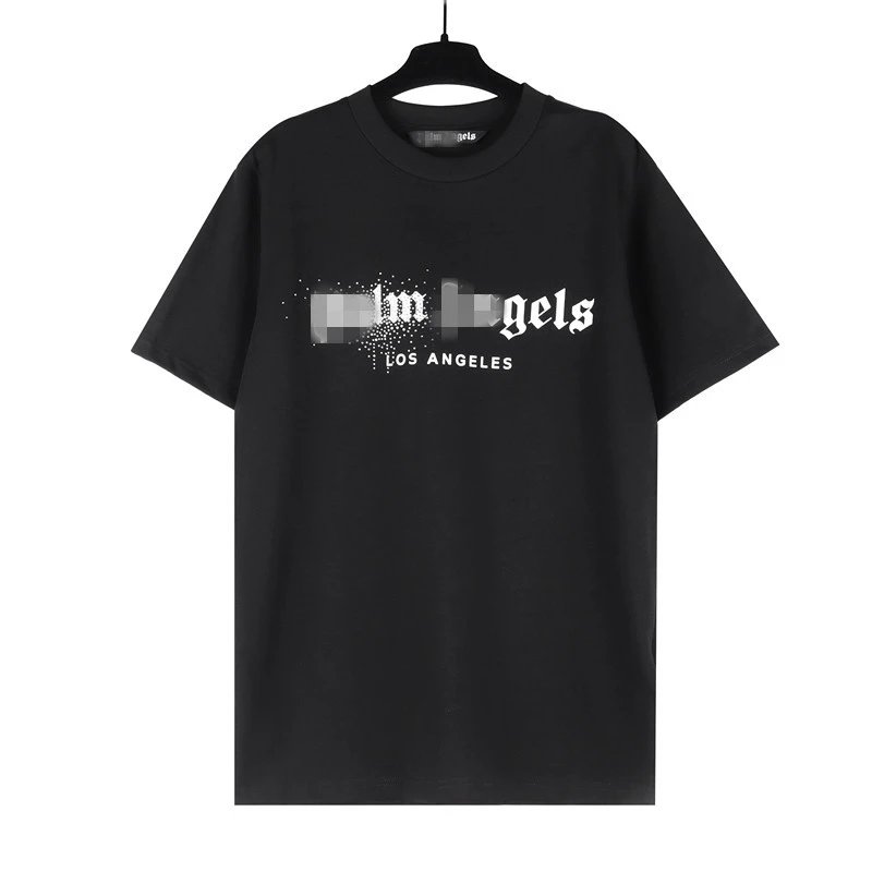 22SS Gothic Crystal Letter Oversized T-Shirt Ebony Black - Palm Angels - Cnfans - $21.29