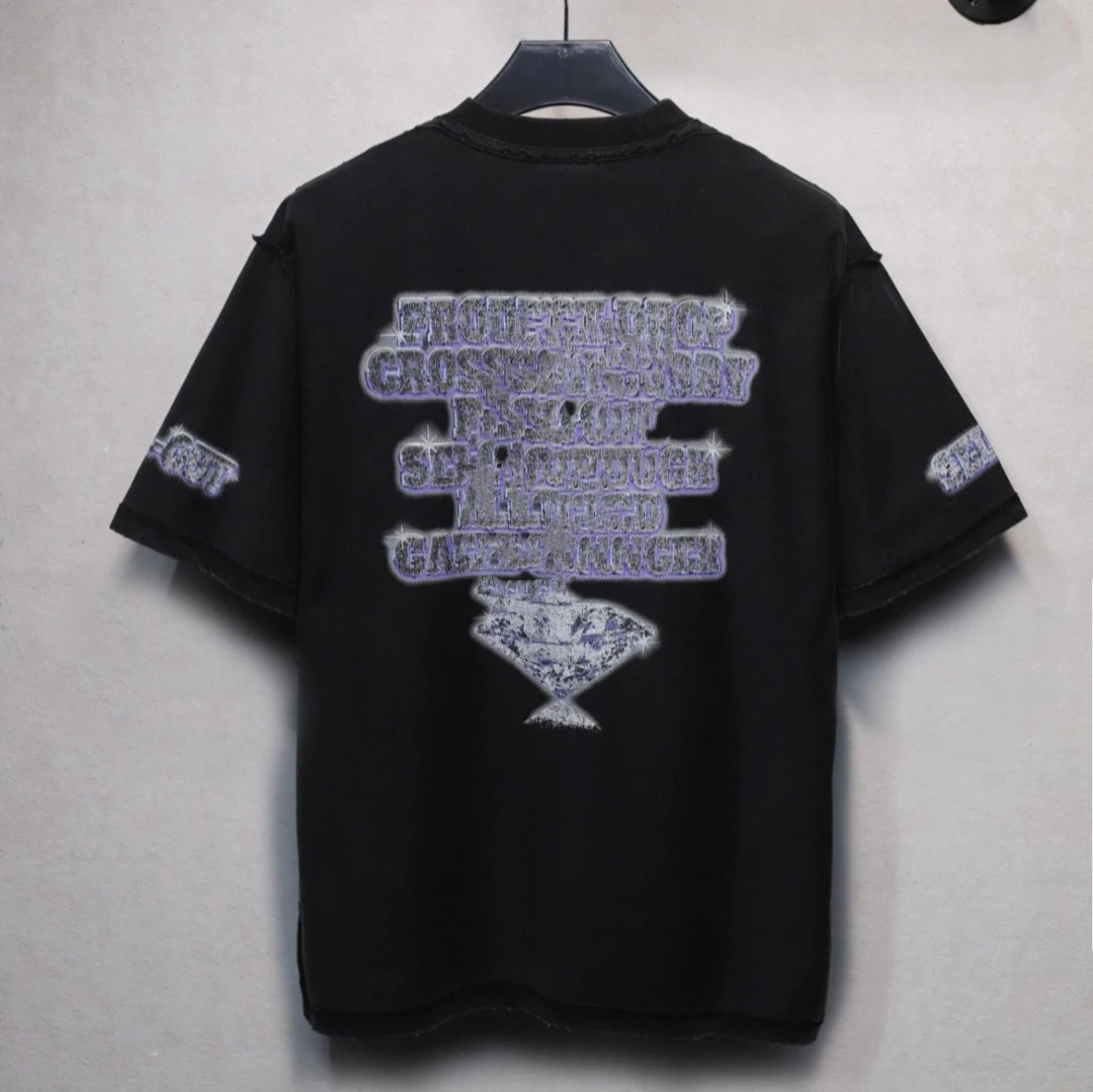 Distressed Cotton Graphic Tee Unisex Slate - Gallery Image 2 - Detailed View