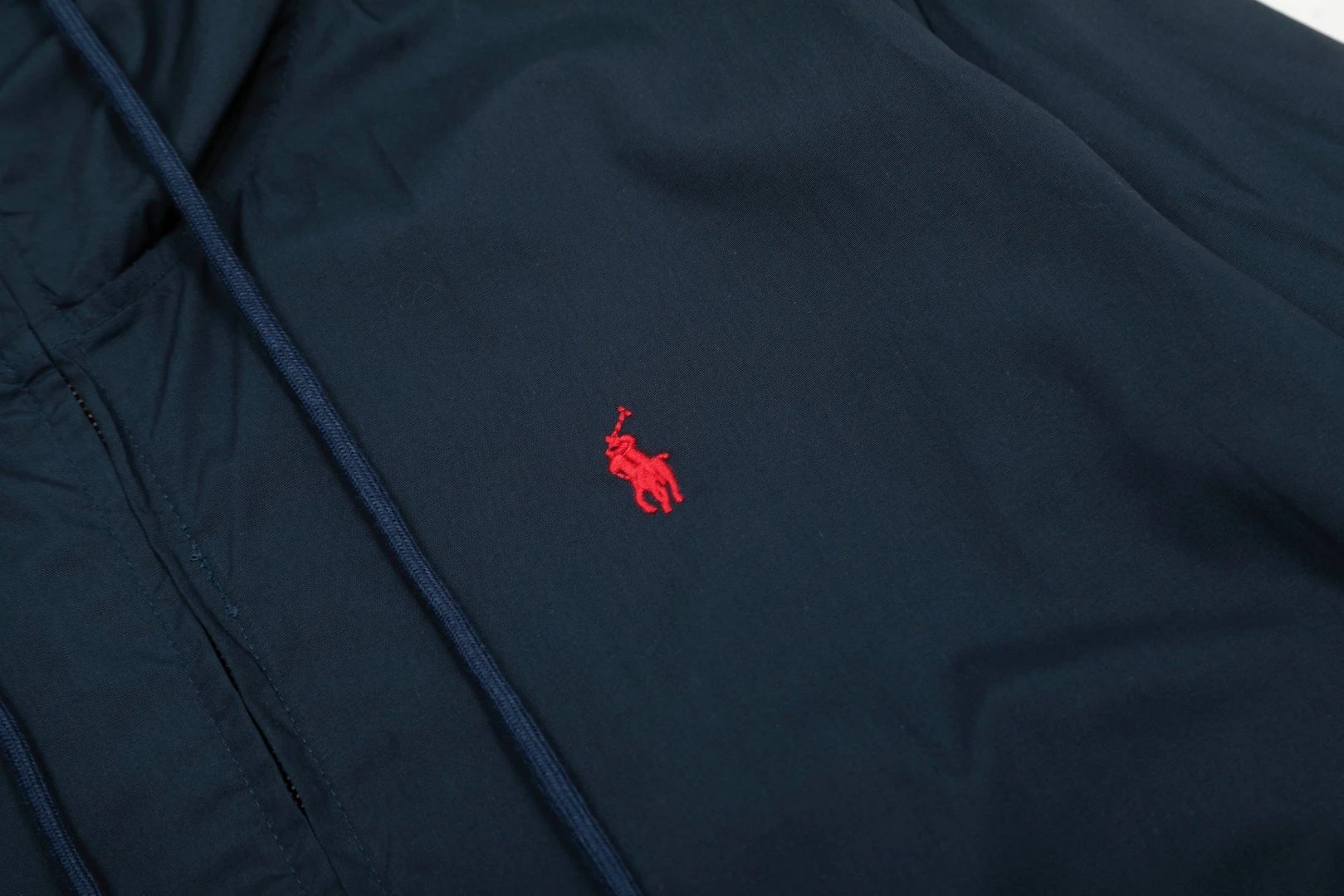 Retro Hooded Lightweight Jacket Zip Up Outerwear Navy - Gallery Image 7 - Detailed View