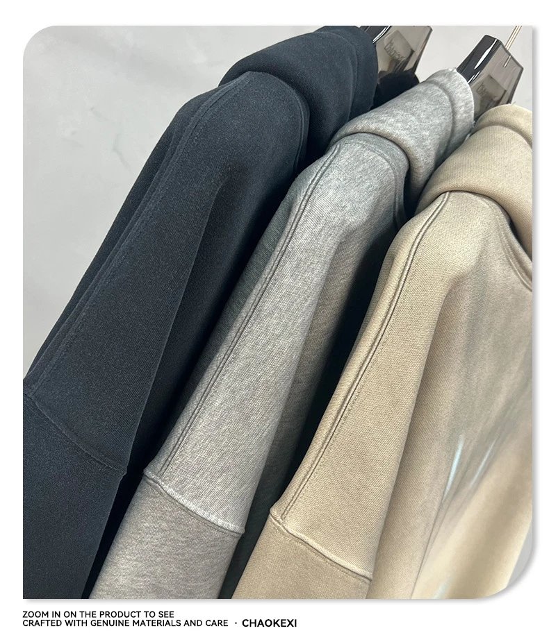 Men Heavyweight Washed Streetwear Hoodie 380g Soft Apricot - Gallery Image 12 - Detailed View