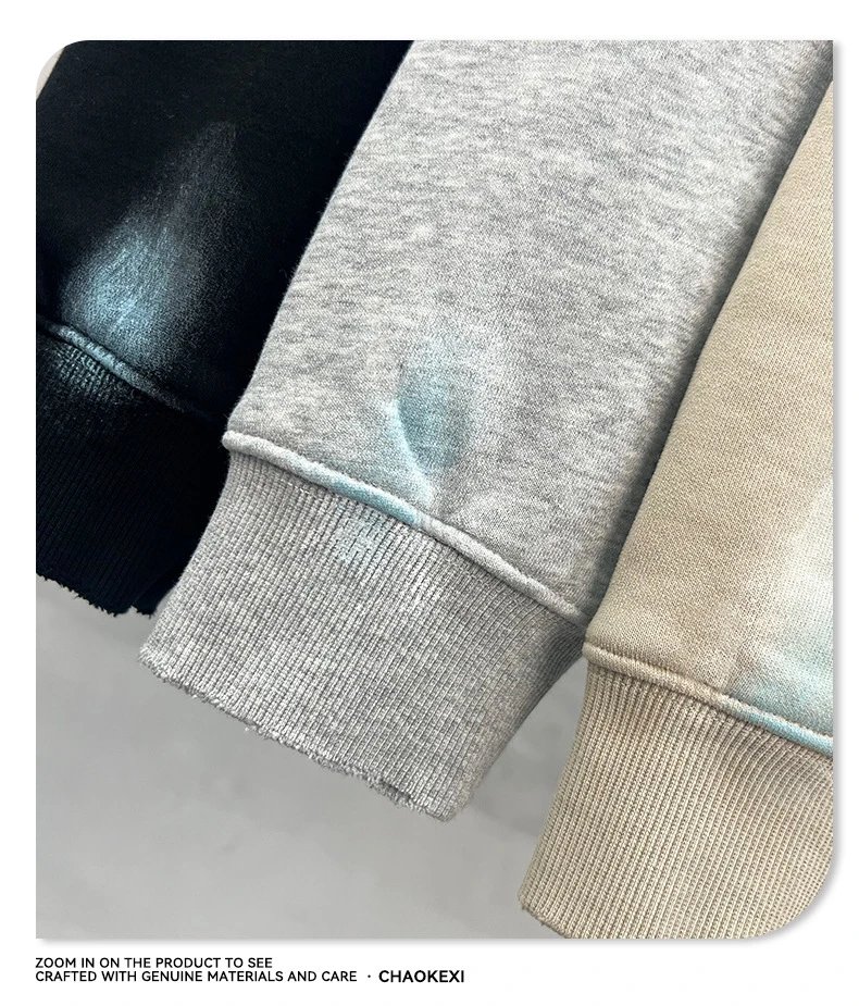 Men Heavyweight Washed Streetwear Hoodie 380g Soft Apricot - Gallery Image 13 - Detailed View