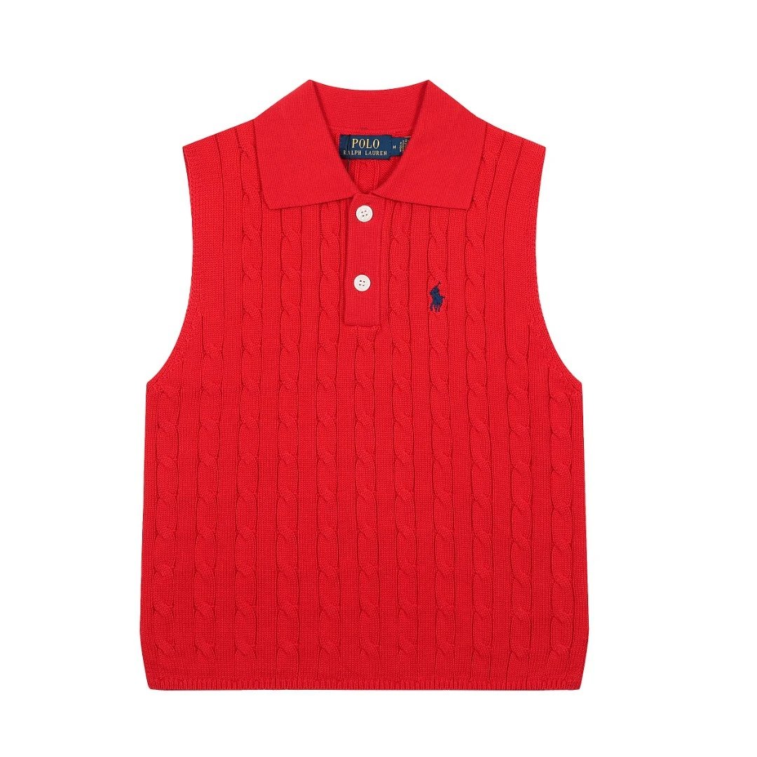 Cable Knit Sleeveless Vest Preppy Style Vermilion - Ralph Lauren - Cnfans - $29.03
