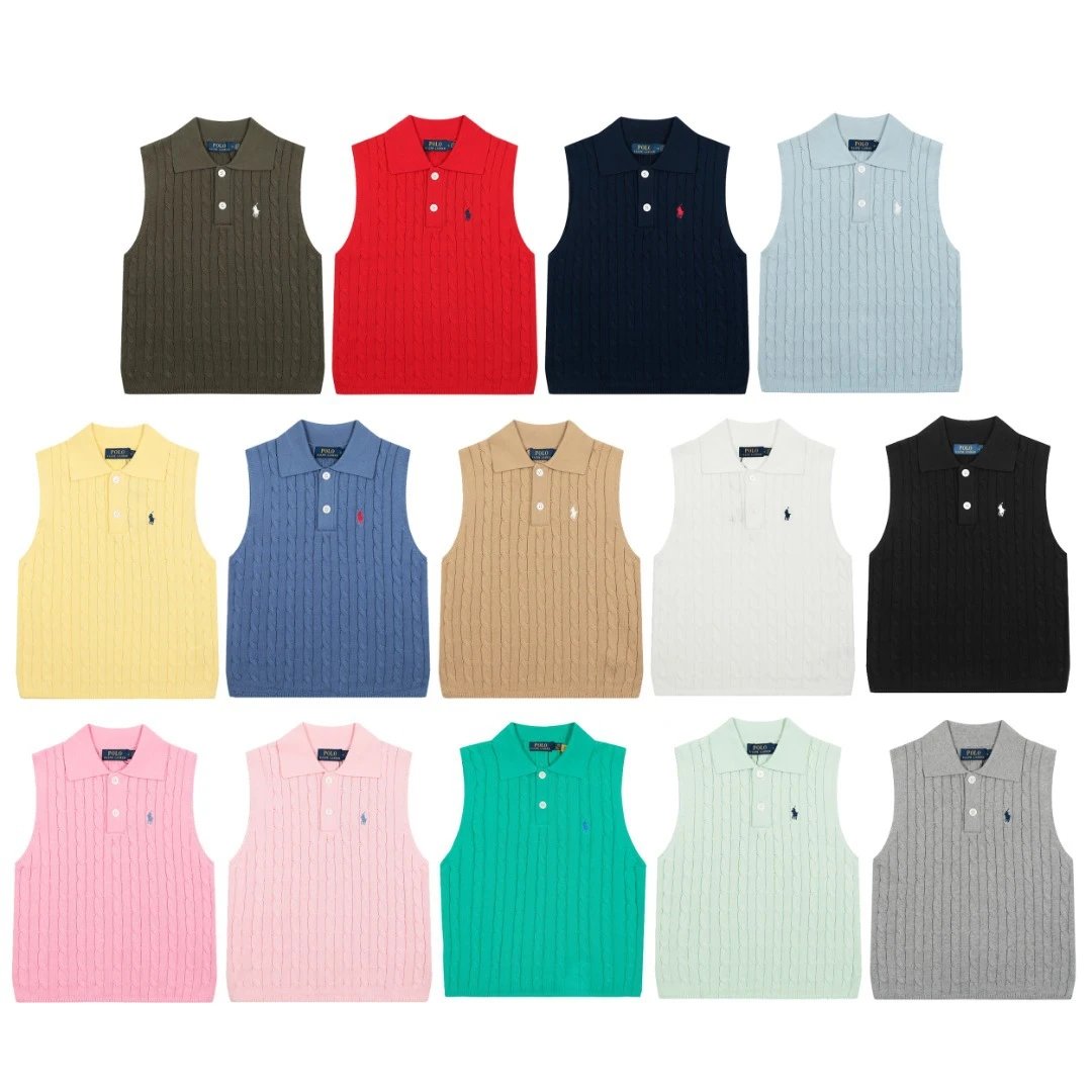 Cable Knit Sleeveless Polo Vest Top Rose - Gallery Image 1 - Detailed View