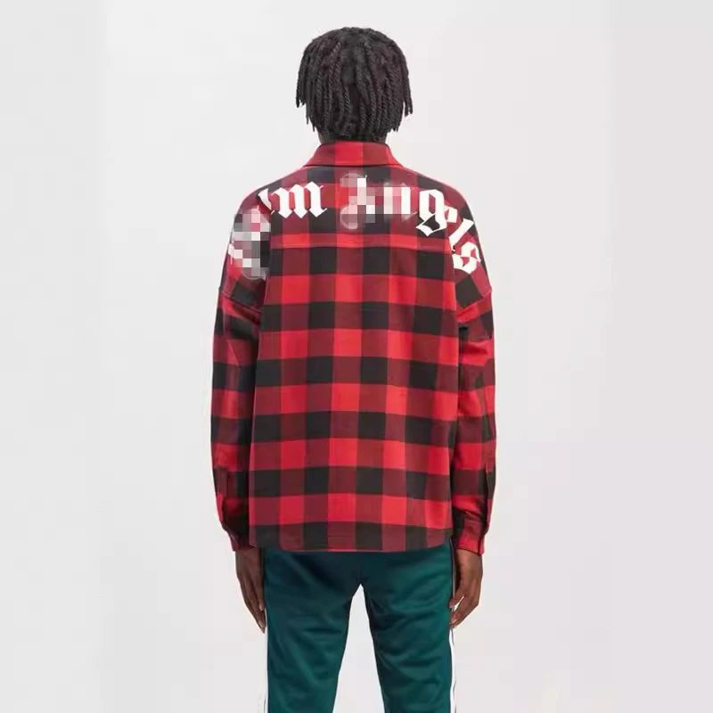 Plaid Flannel Shirt Unisex Casual Outerwear - Scarlet - Gallery Image 14 - Detailed View
