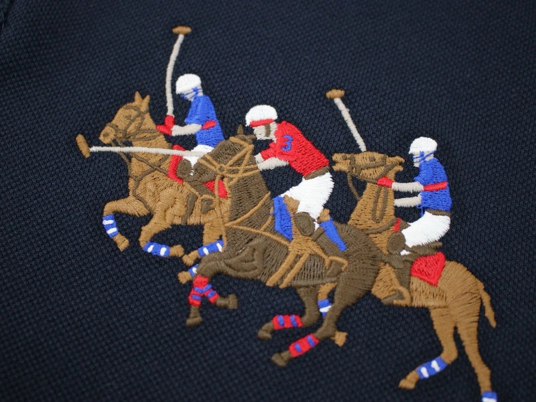 Men's Embroidered Three-Horse Cotton Polo Shirt Onyx Black - Gallery Image 15 - Detailed View