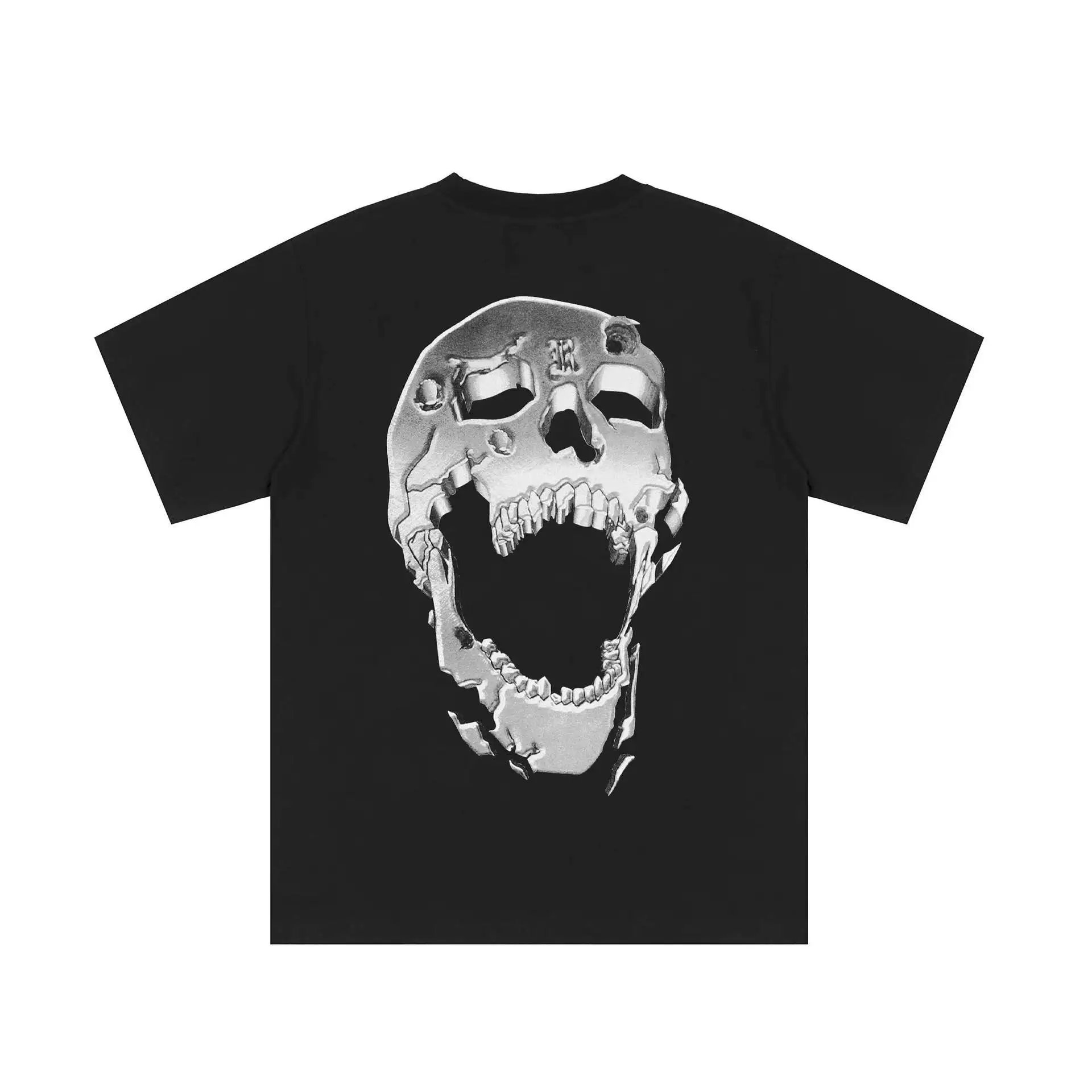 Gothic Skull Graphic Loose Cotton Tee Jet Black - Gallery Image 3 - Detailed View