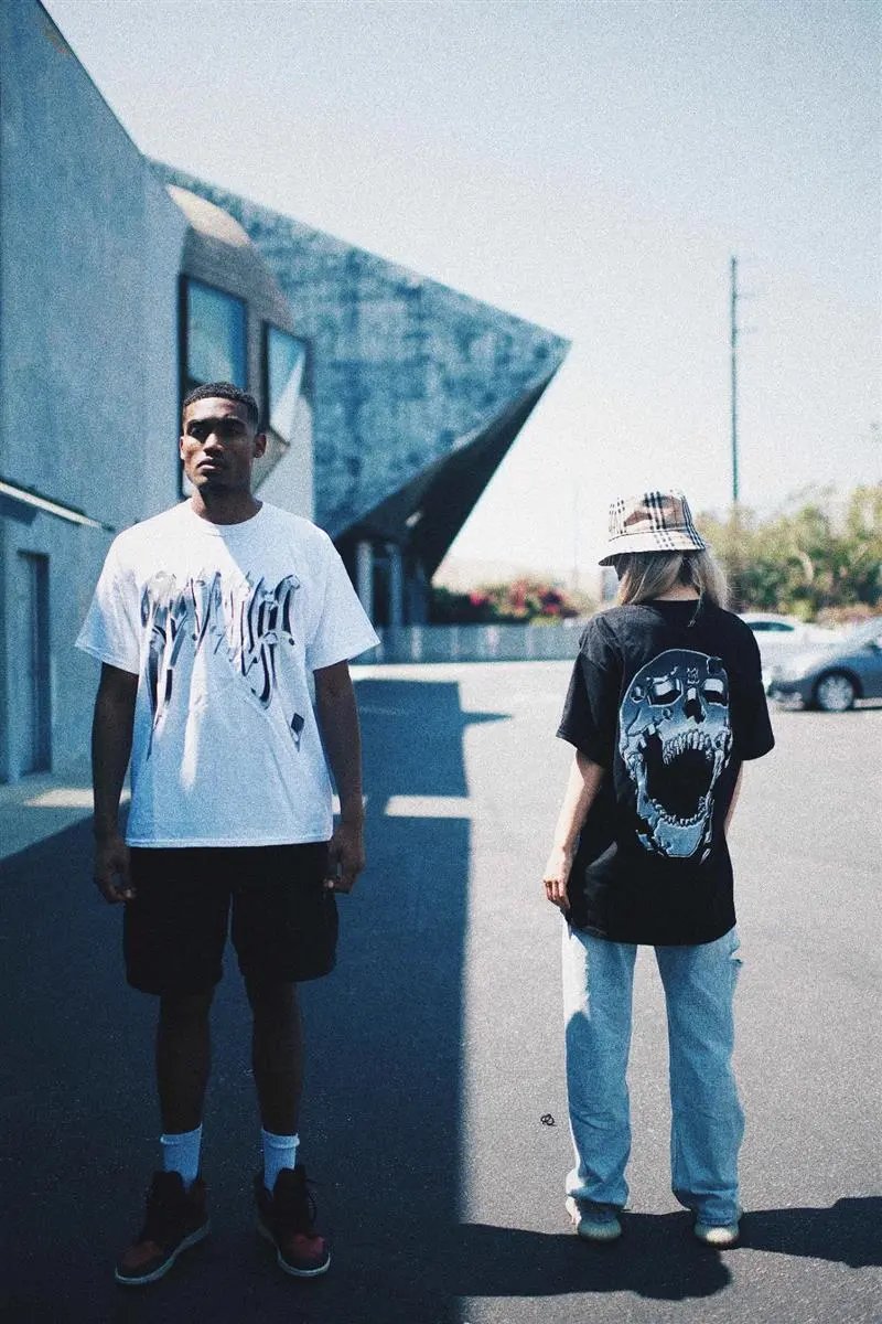 Gothic Skull Graphic Loose Cotton Tee Jet Black - Gallery Image 10 - Detailed View