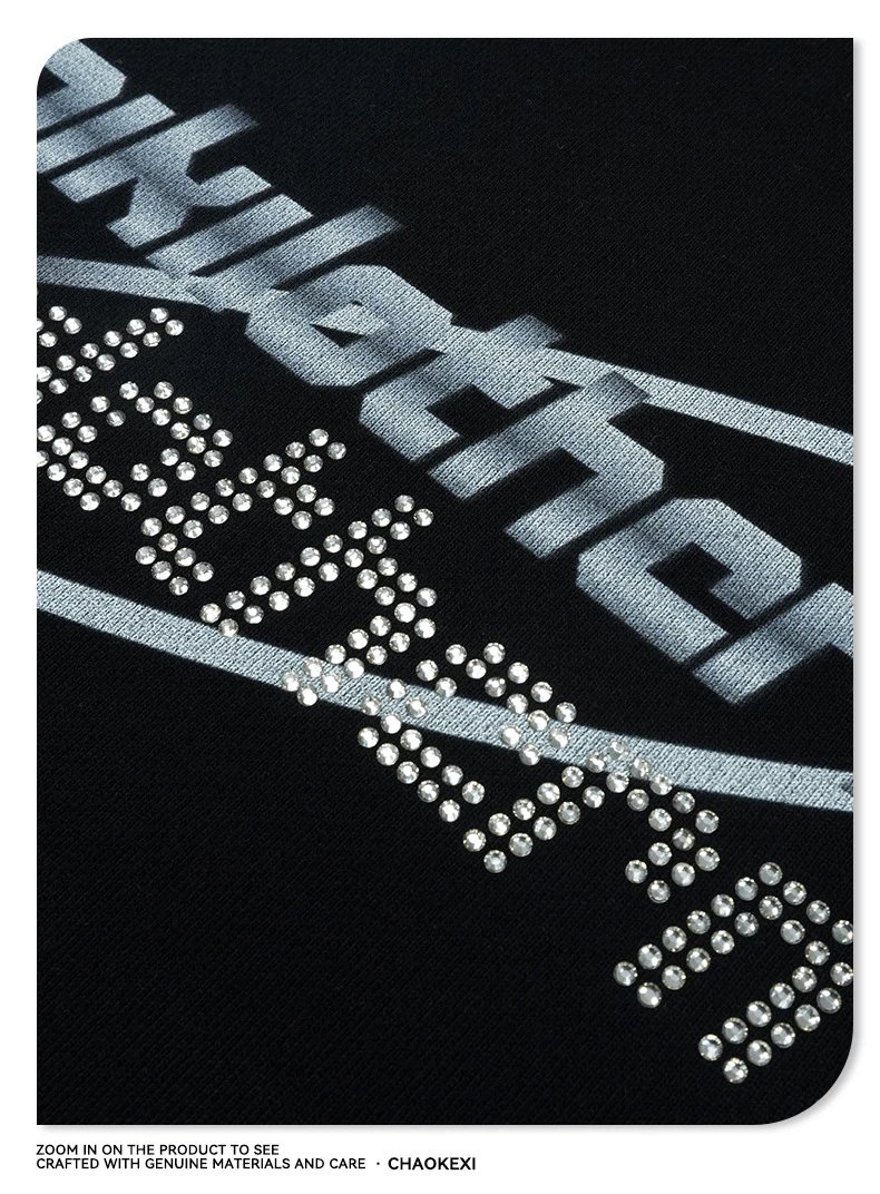 Retro Cotton Rhinestone Fake Two-Piece Hoodie Onyx - Gallery Image 7 - Detailed View