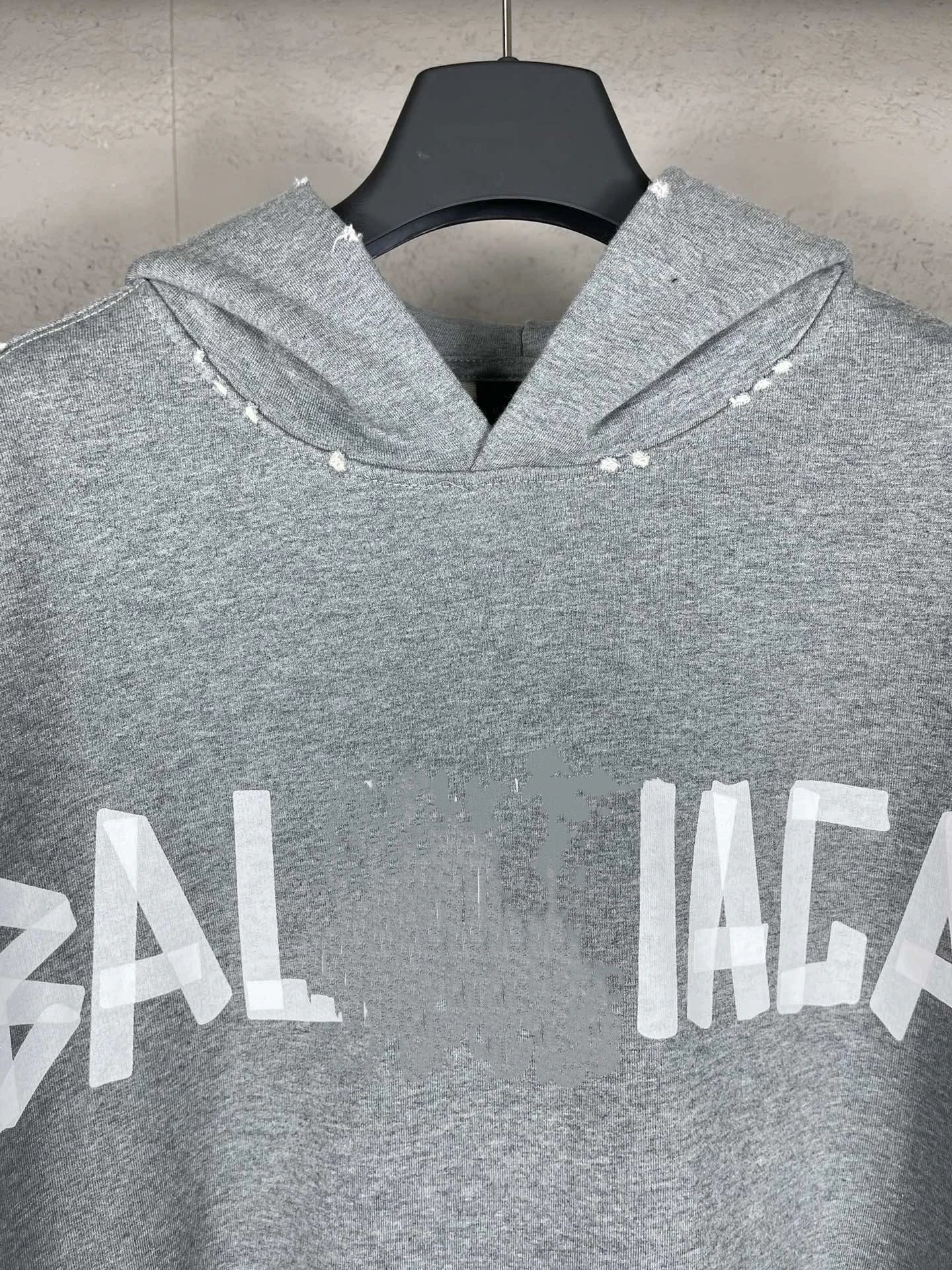 Unisex Oversized Distressed Hoodie, Smile Pocket, Ash Grey - Gallery Image 6 - Detailed View